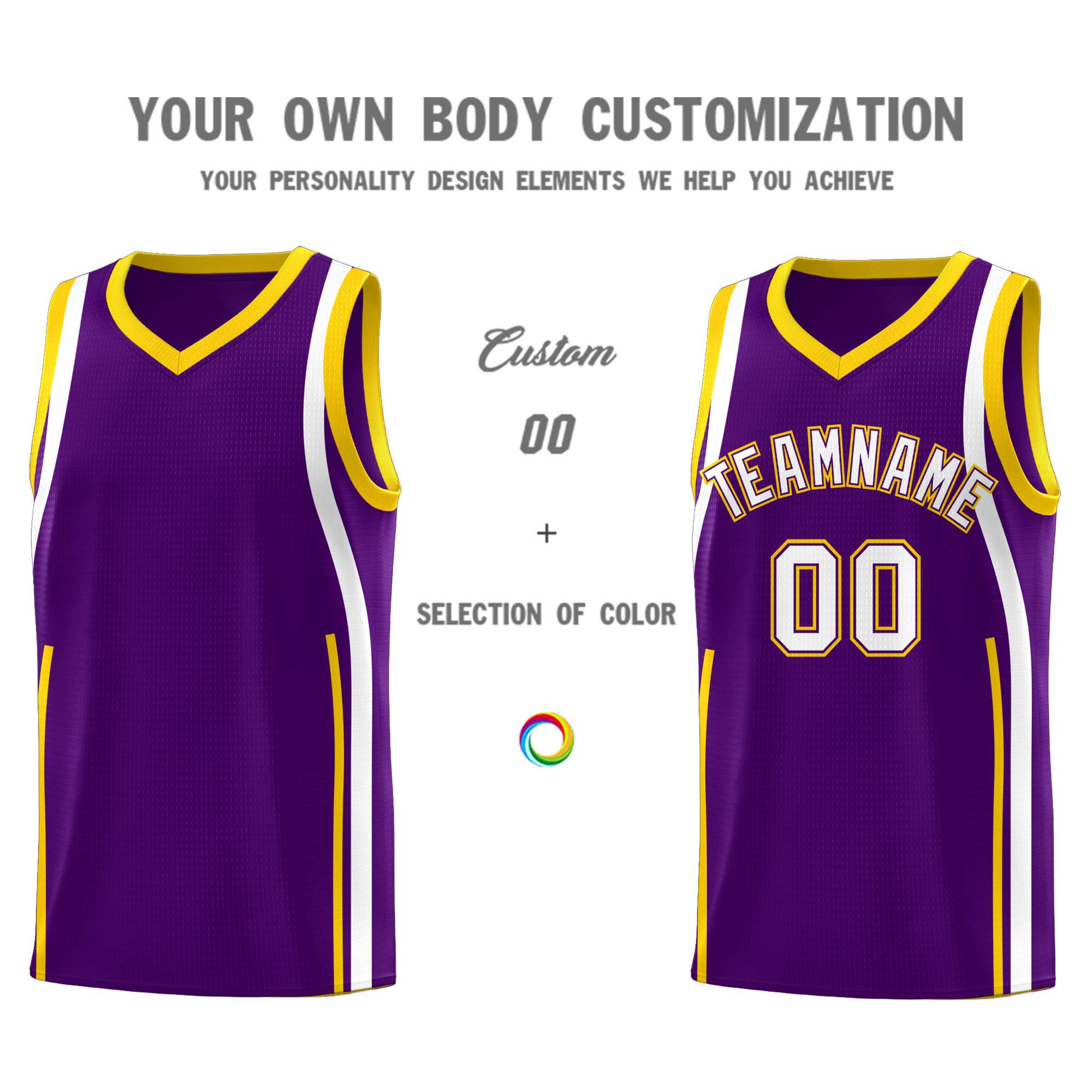 Custom Purple White-Gold Ribbon Pattern Basketball Kits