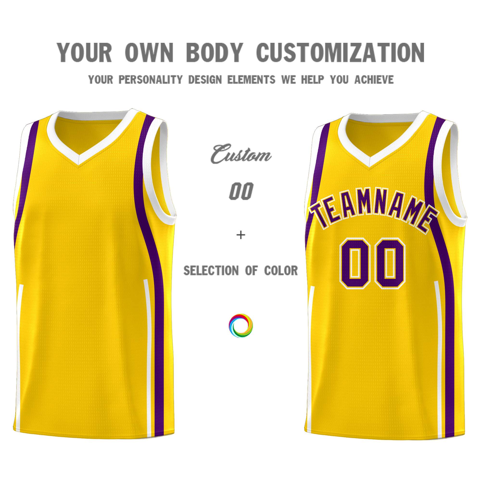 Custom Gold Purple-White Ribbon Pattern Basketball Kits