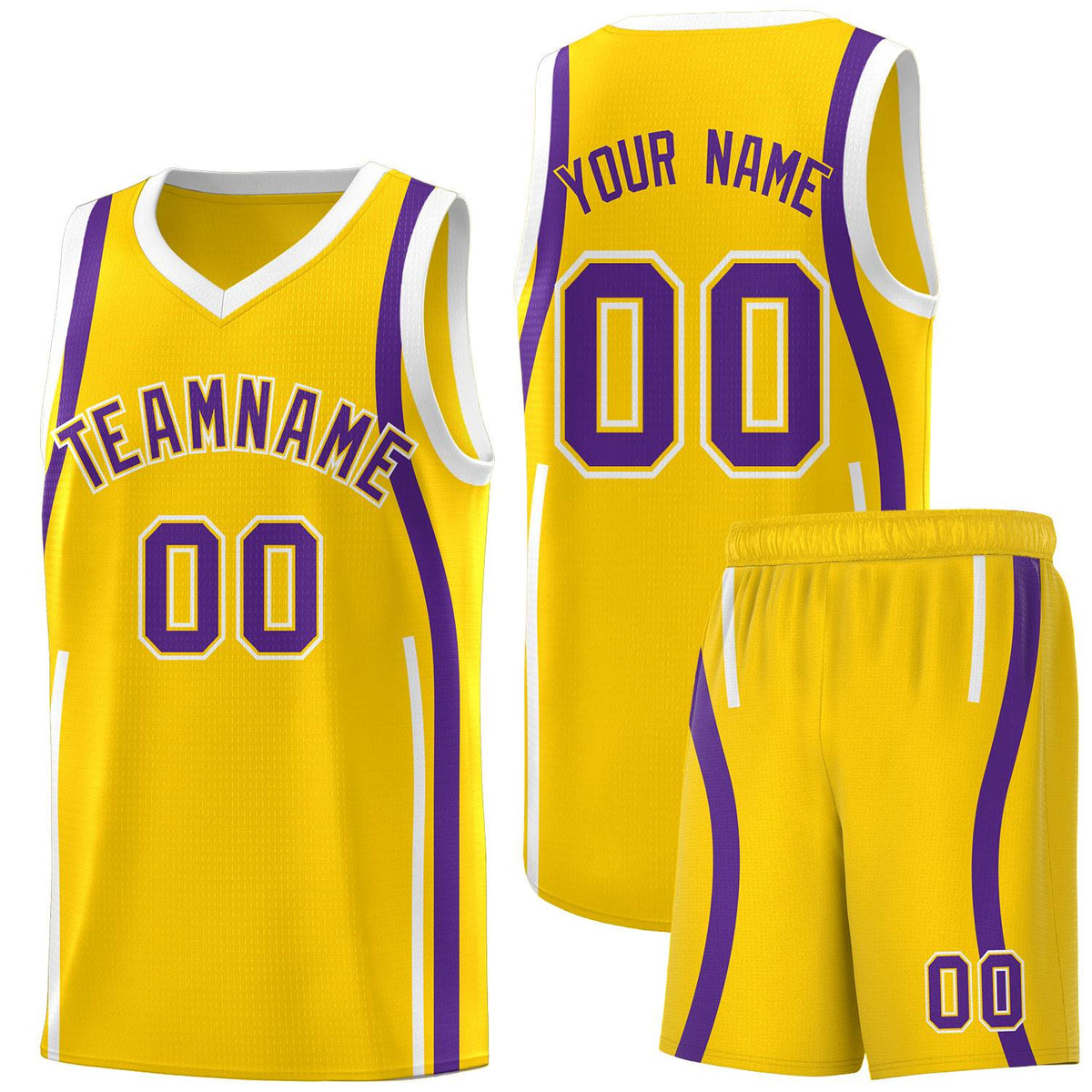Custom Gold Purple-White Ribbon Pattern Basketball Kits