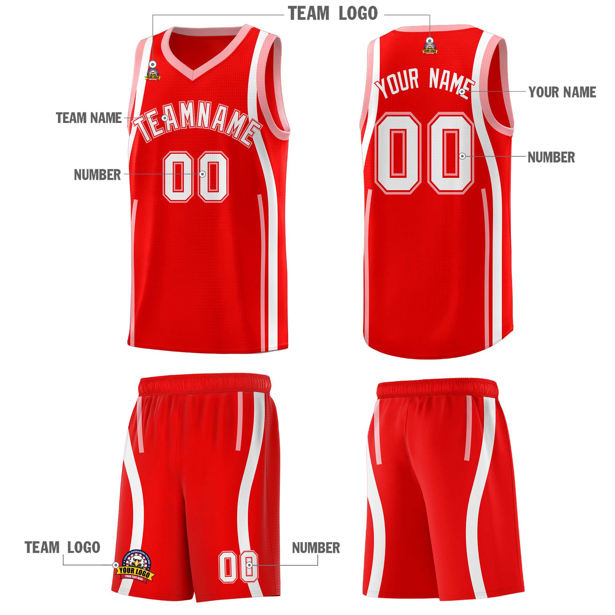 Custom Light Red Light Pink-White Ribbon Pattern Basketball Kits