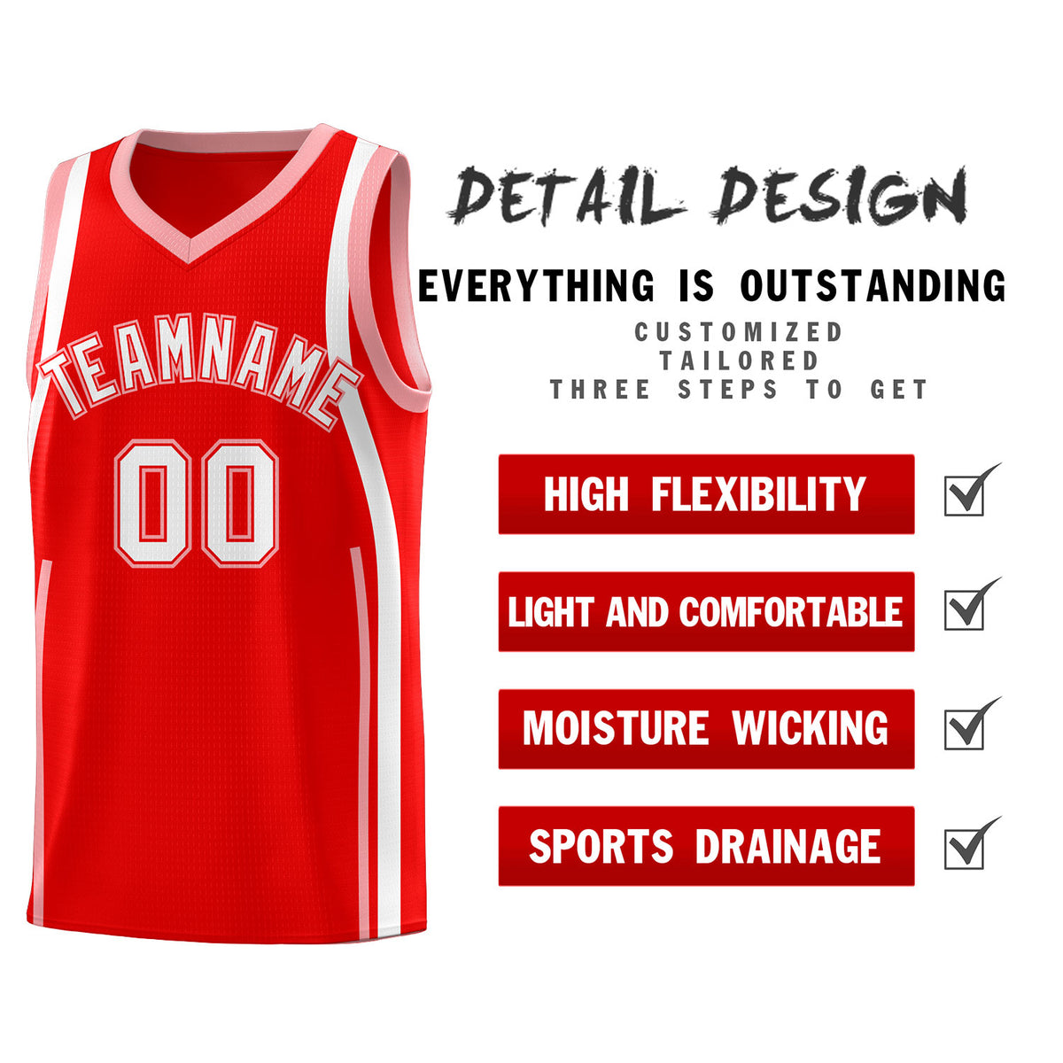 Custom Light Red Light Pink-White Ribbon Pattern Basketball Kits