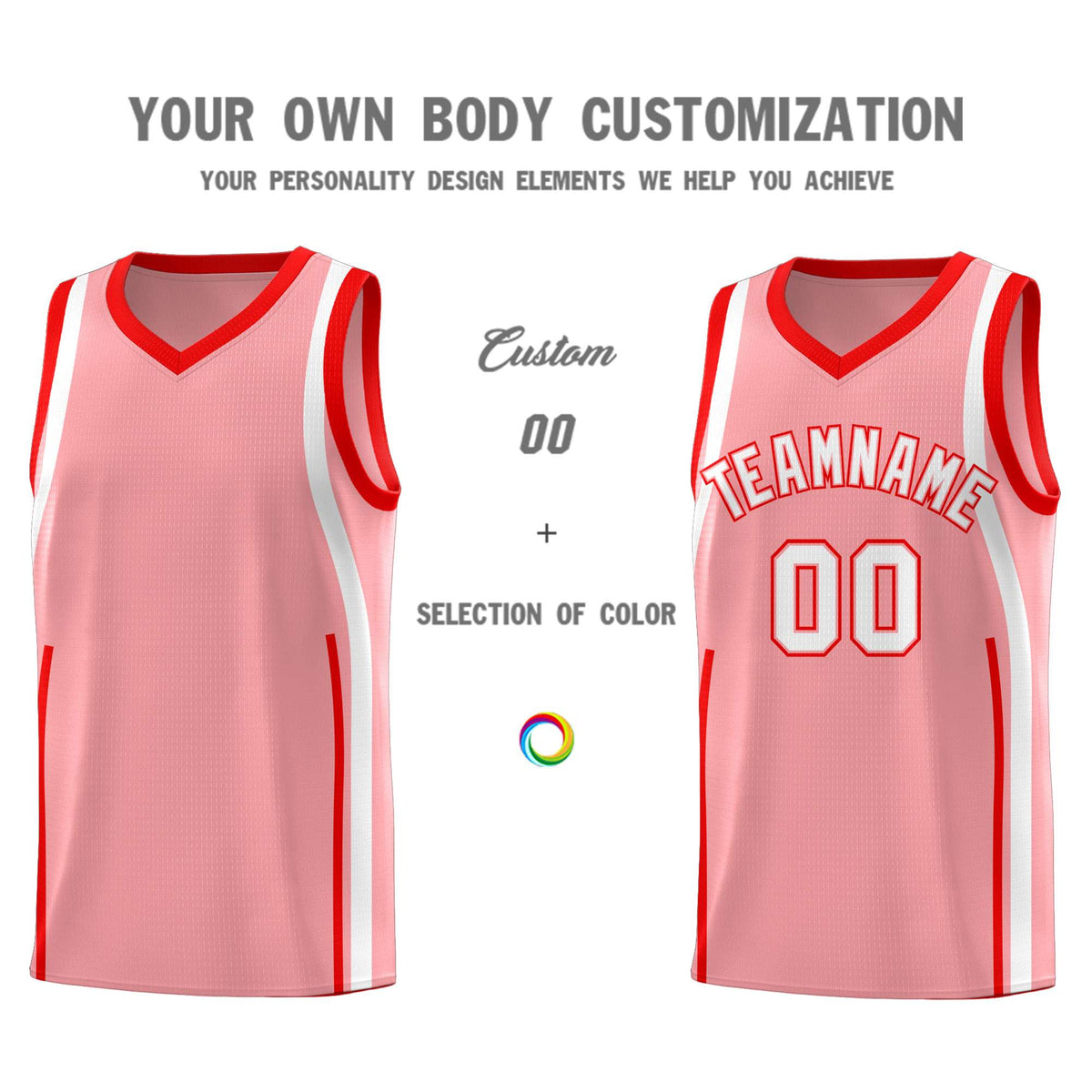 Custom Light Pink Light Red-White Ribbon Pattern Basketball Kits