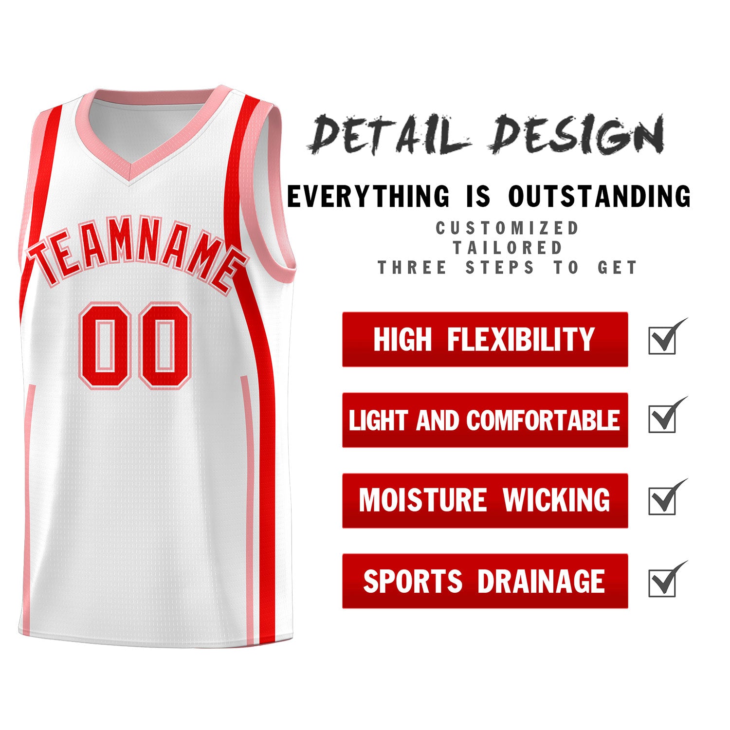 Custom White Light Red-Light Pink Ribbon Pattern Basketball Kits
