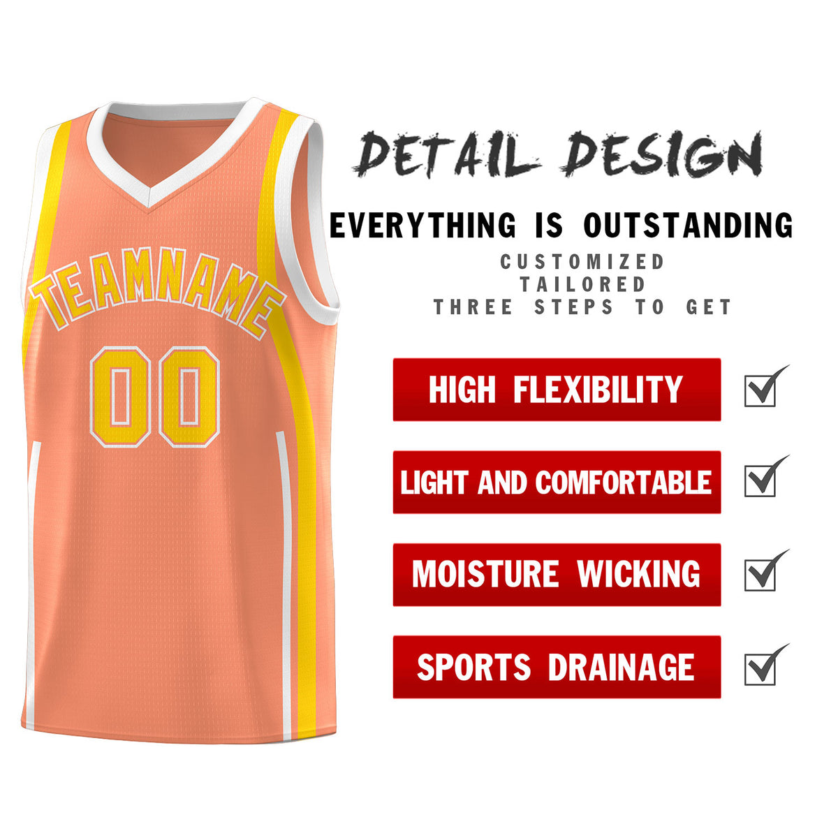 Custom Light Orange Gold-White Ribbon Pattern Basketball Kits