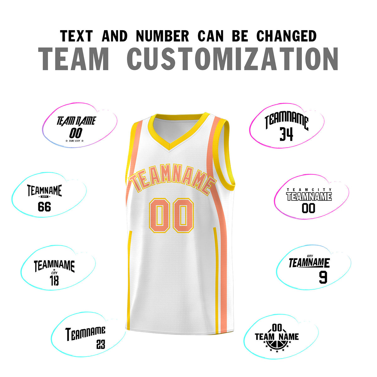 Custom White Light Orange-Gold Ribbon Pattern Basketball Kits