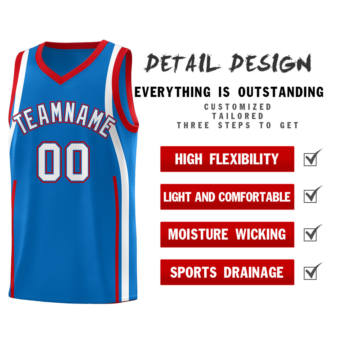 Custom Royal Red-White Ribbon Pattern Basketball Kits