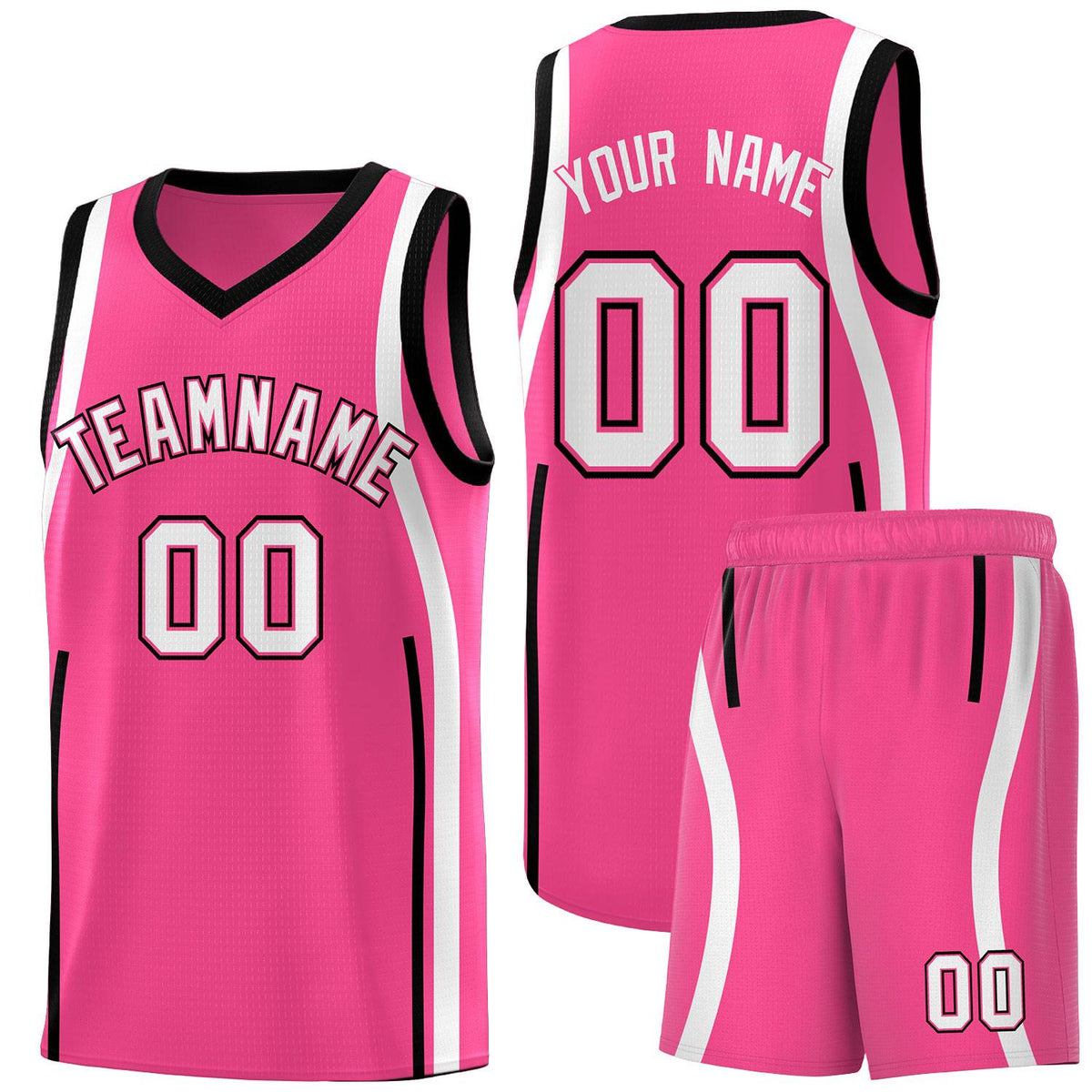 Custom Pink Black-White Ribbon Pattern Basketball Kits