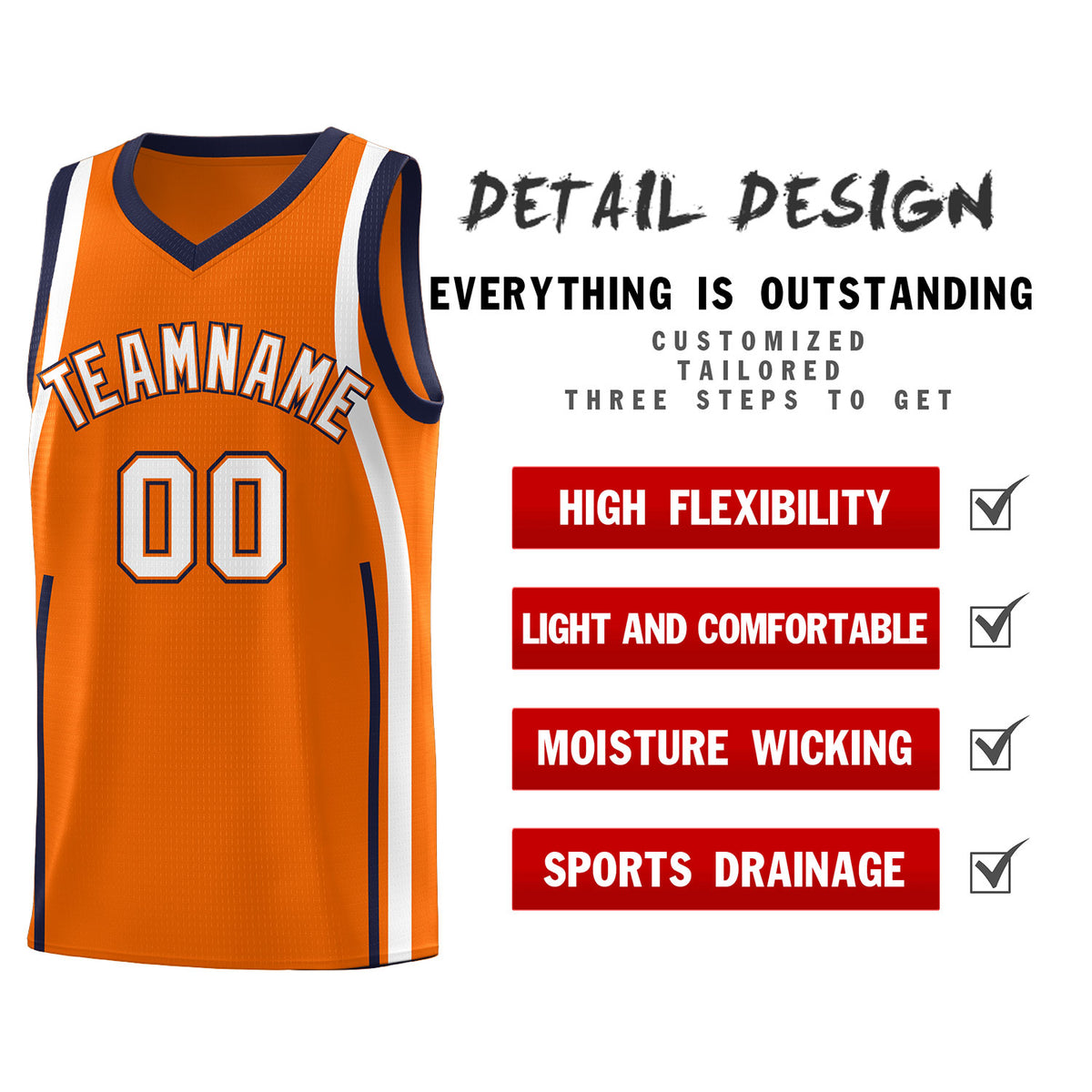 Custom Orange Navy-White Ribbon Pattern Basketball Kits