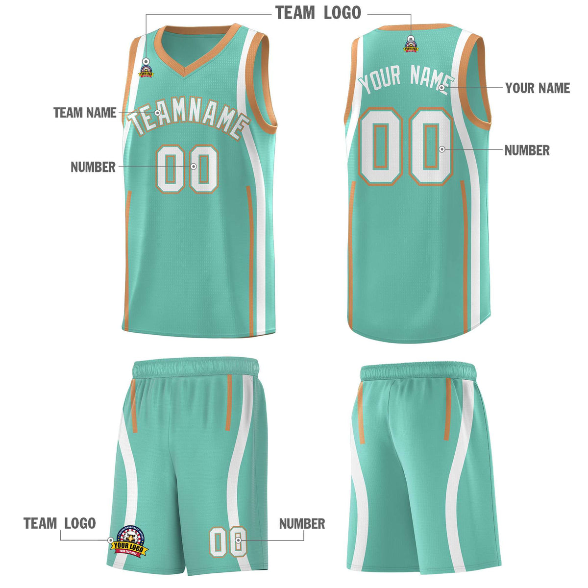 Custom Bright Green Buckskin Brown-White Ribbon Pattern Basketball Kits