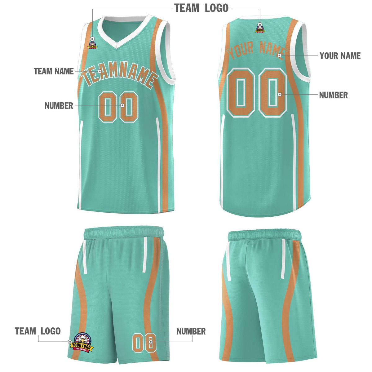 Custom Bright Green Buckskin Brown-White Ribbon Pattern Basketball Kits