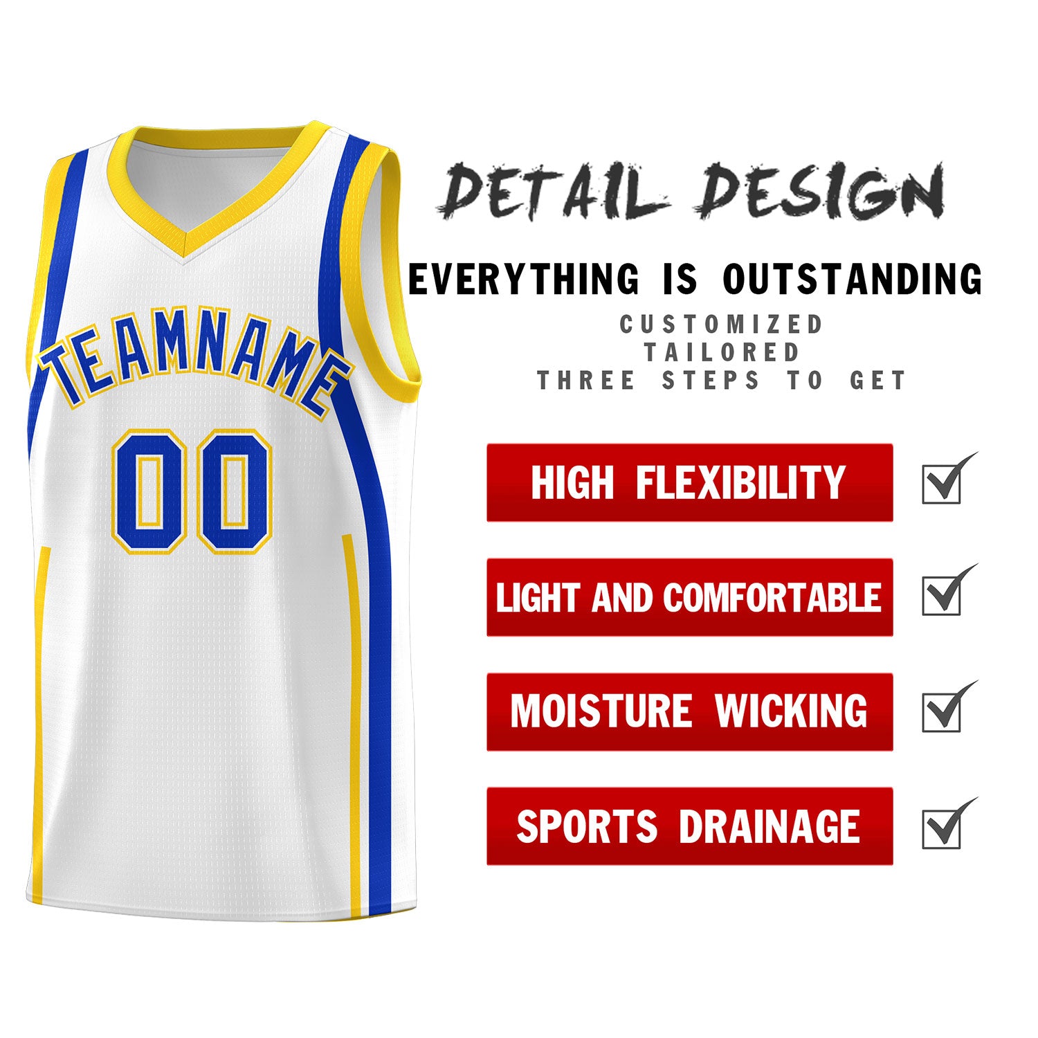 Custom White Royal-Gold Ribbon Pattern Basketball Kits