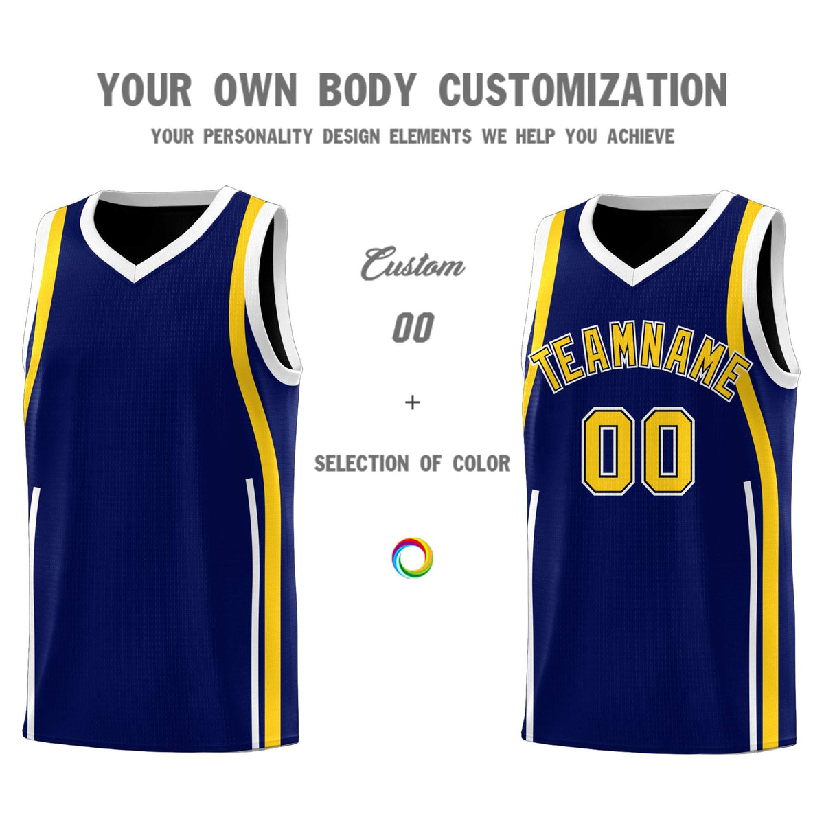 Custom Navy Gold-White Ribbon Pattern Basketball Kits