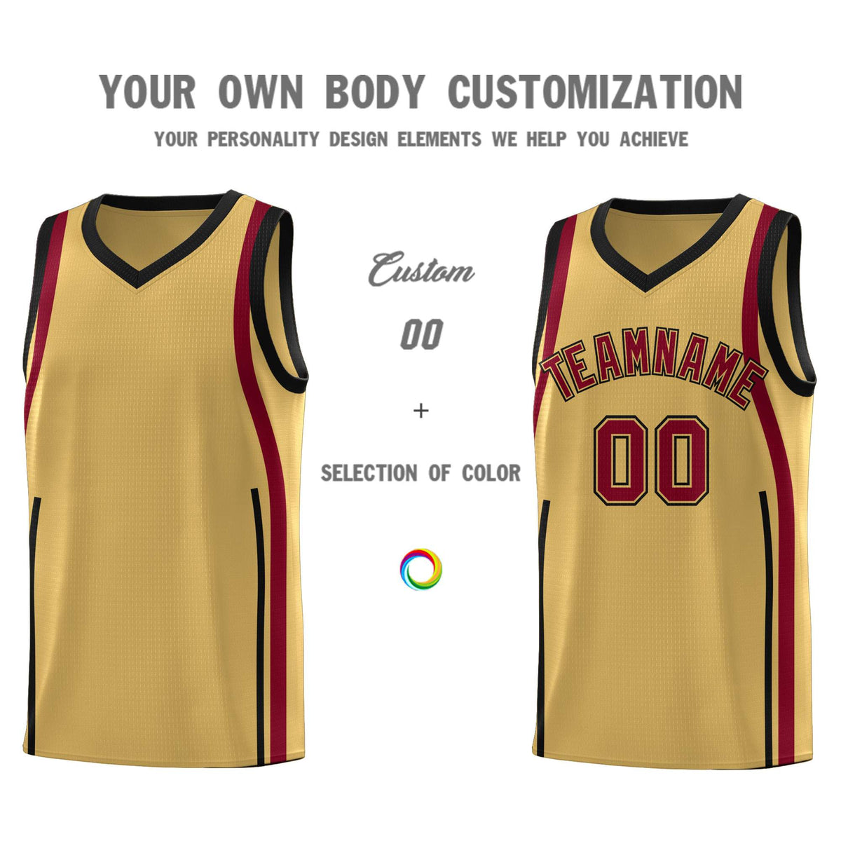 Custom Old Gold Crimson-Black Ribbon Pattern Basketball Kits