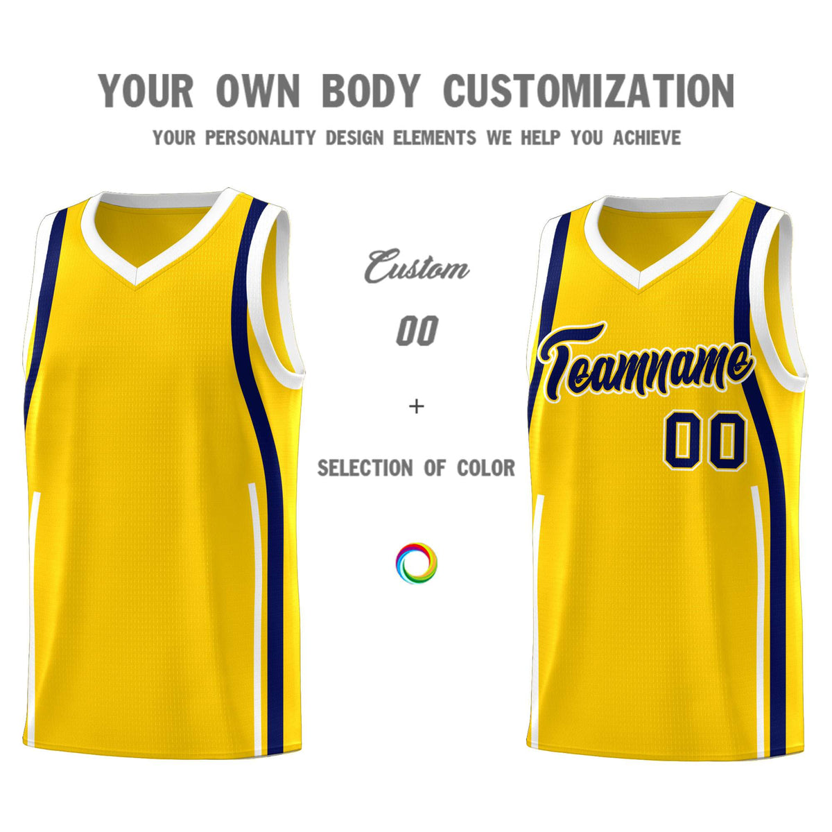 Custom Gold Navy-White Ribbon Pattern Basketball Kits