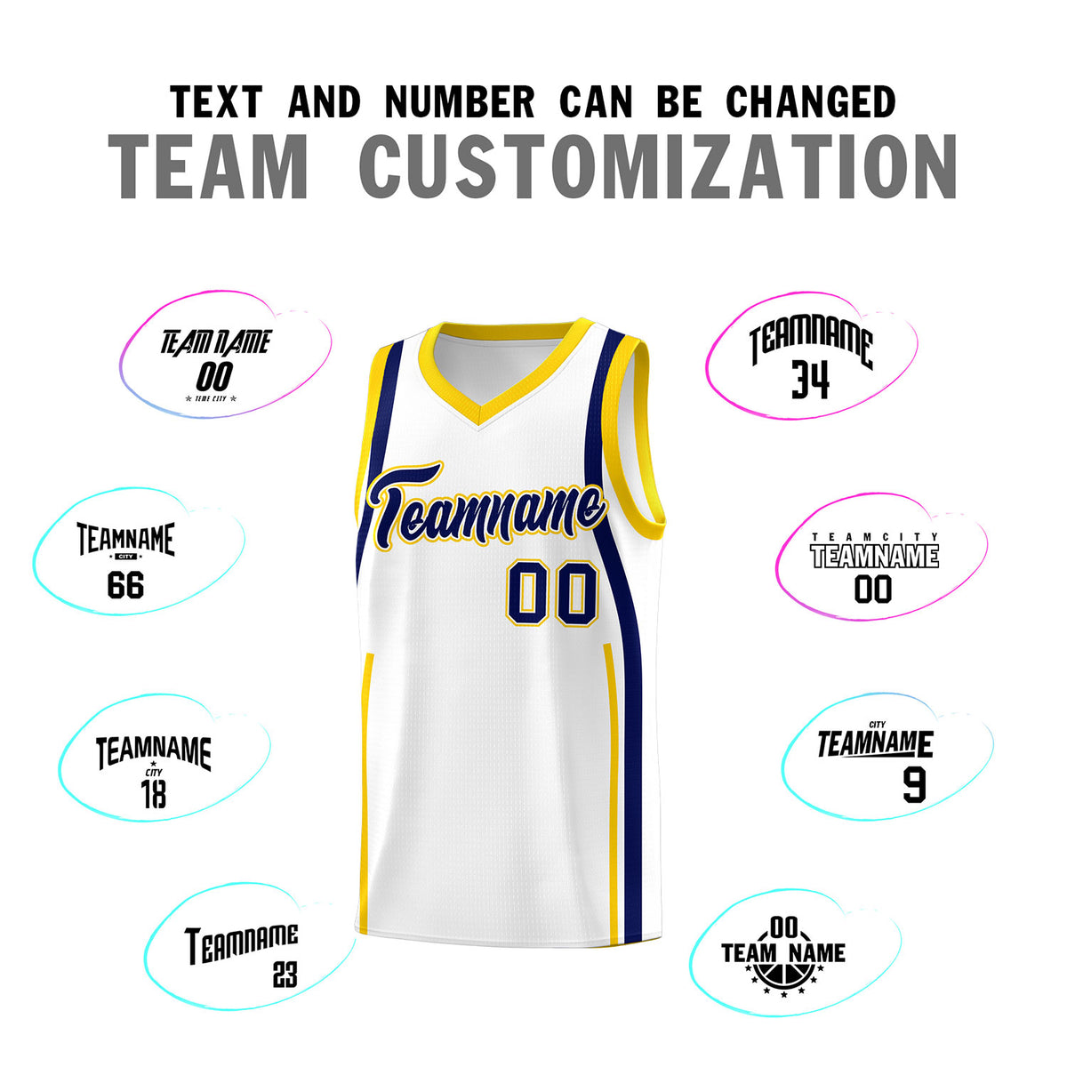 Custom White Navy-Gold Ribbon Pattern Basketball Kits