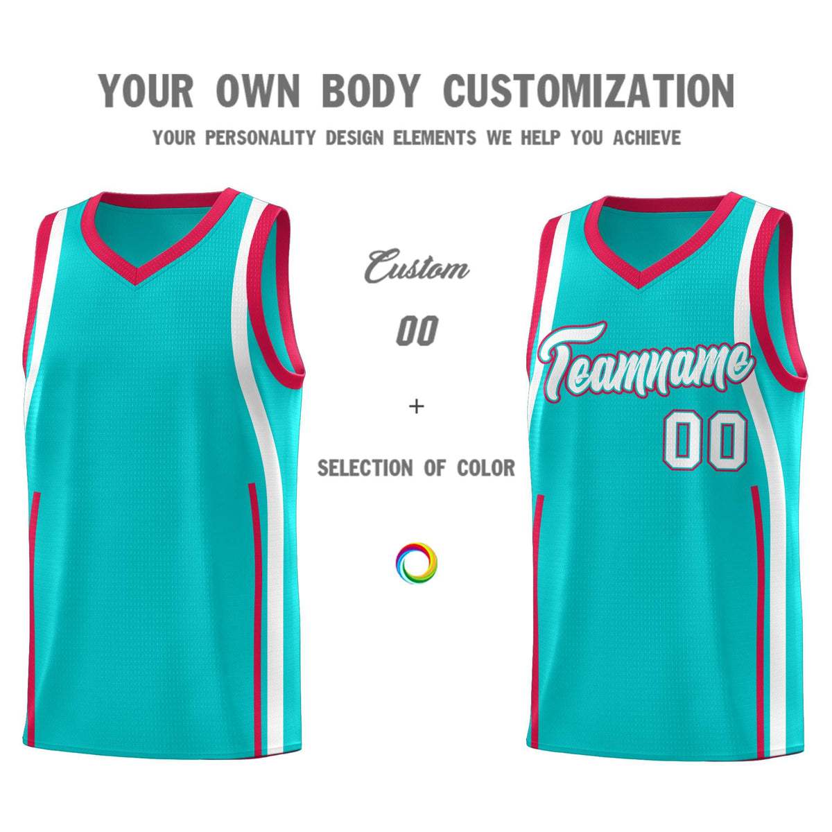 Custom Aqua Red-White Ribbon Pattern Basketball Kits