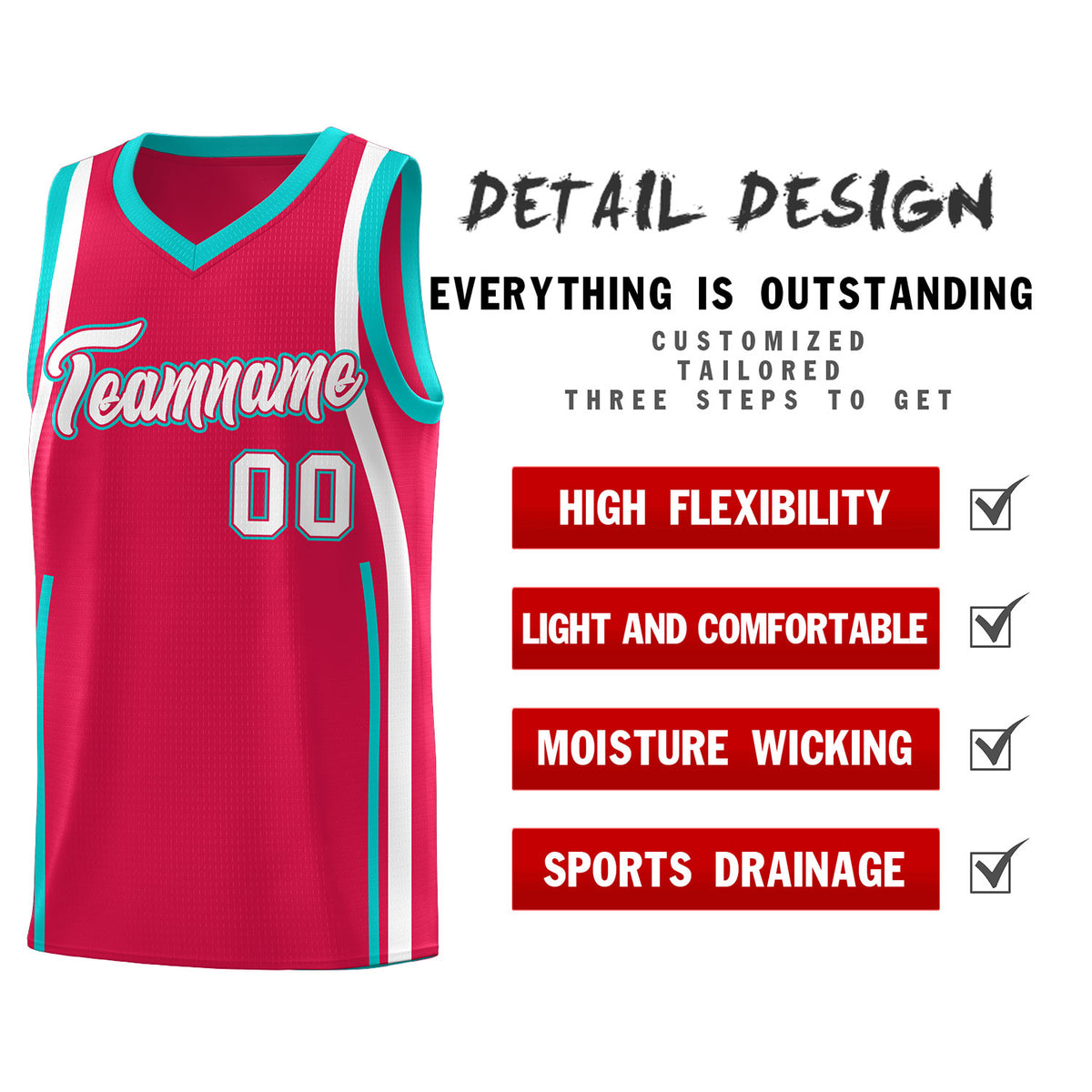 Custom Red Aqua-White Ribbon Pattern Basketball Kits