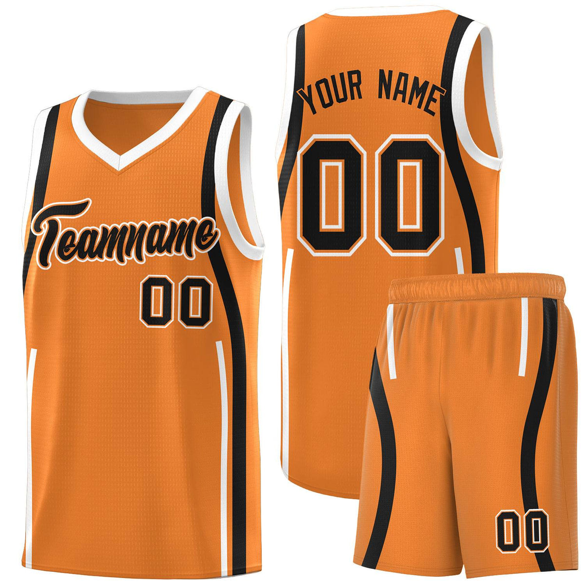 Custom Gold Orange Black-White Ribbon Pattern Basketball Kits