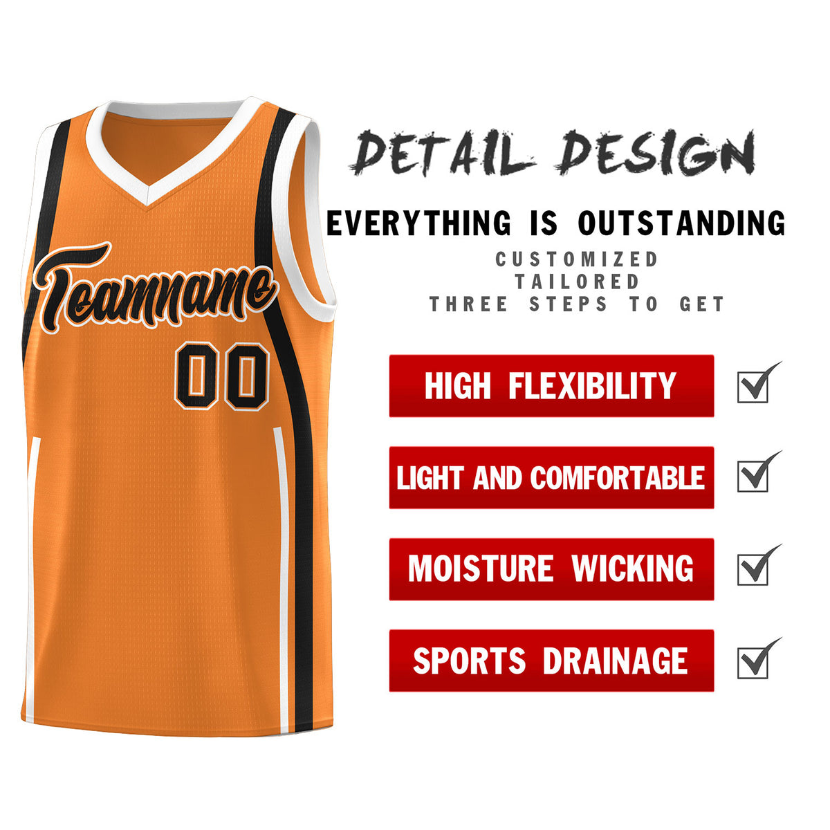 Custom Gold Orange Black-White Ribbon Pattern Basketball Kits