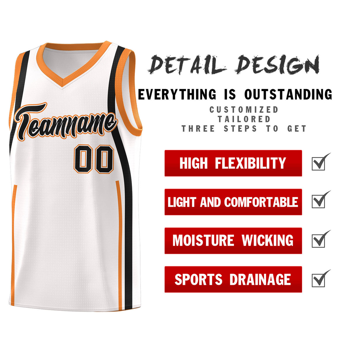Custom White Gold Orange-Black Ribbon Pattern Basketball Kits