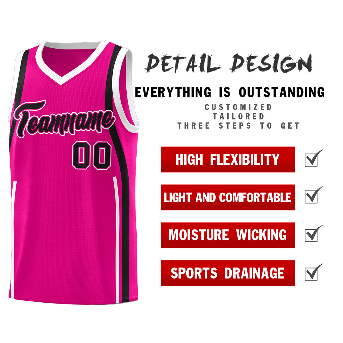 Custom Pink Black-White Ribbon Pattern Basketball Kits