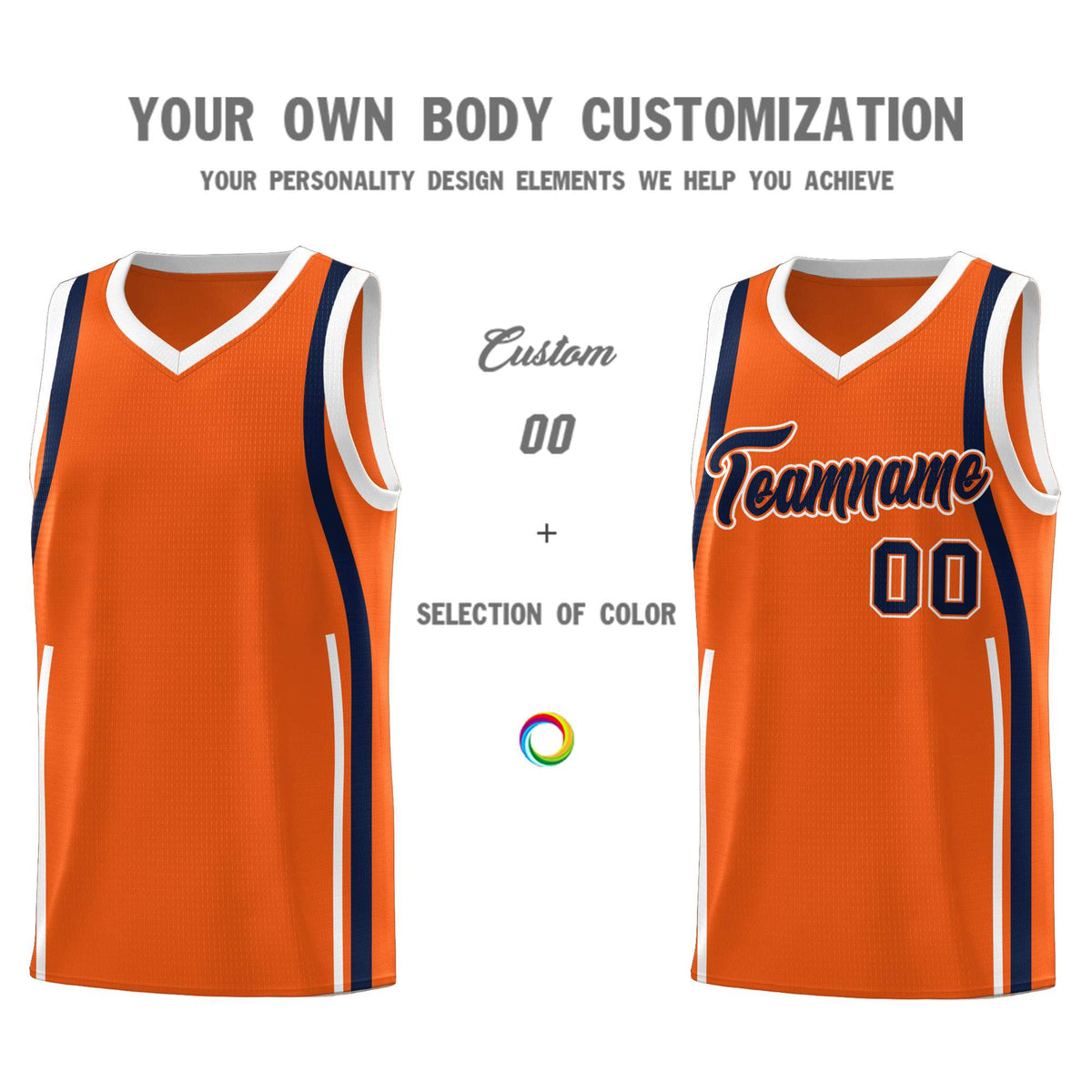 Custom Orange Navy-White Ribbon Pattern Basketball Kits