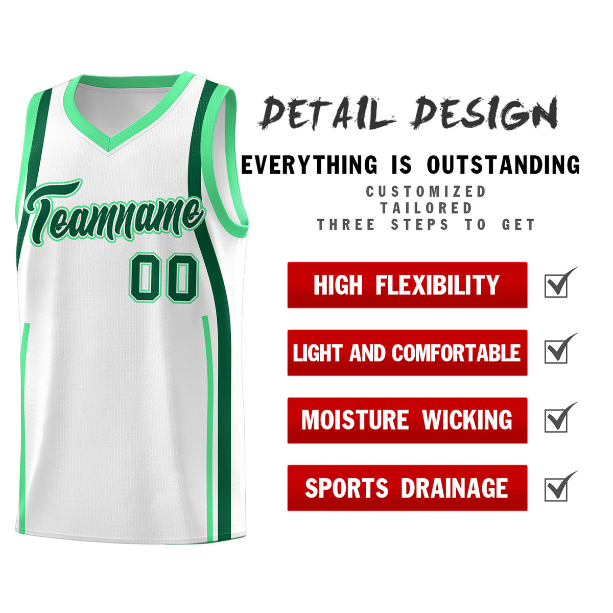 Custom White Kelly Green-Green Ribbon Pattern Basketball Kits