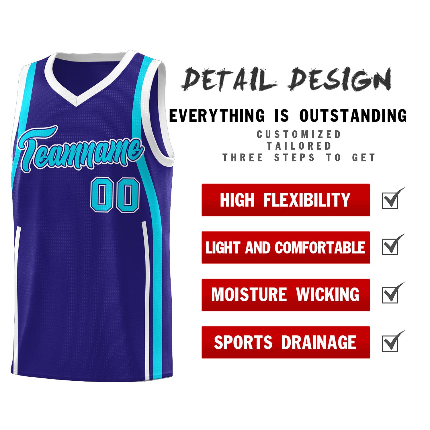 Custom Royal Sky Blue-White Ribbon Pattern Basketball Kits