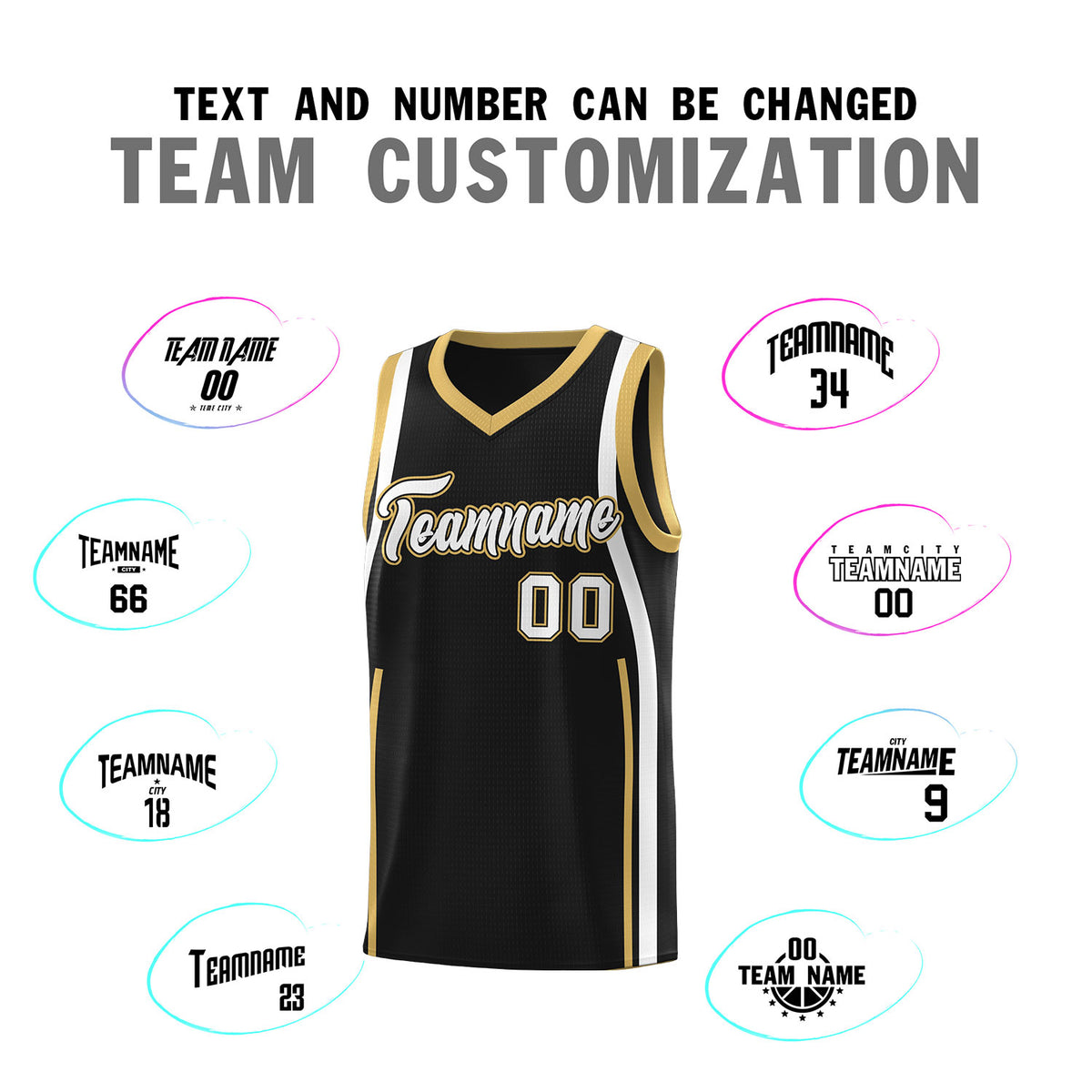 Custom Black Old Gold-White Ribbon Pattern Basketball Kits