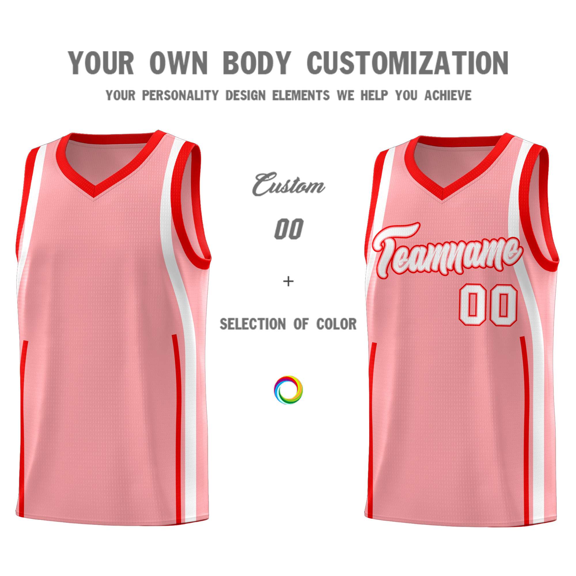 Custom Light Pink Light Red-White Ribbon Pattern Basketball Kits