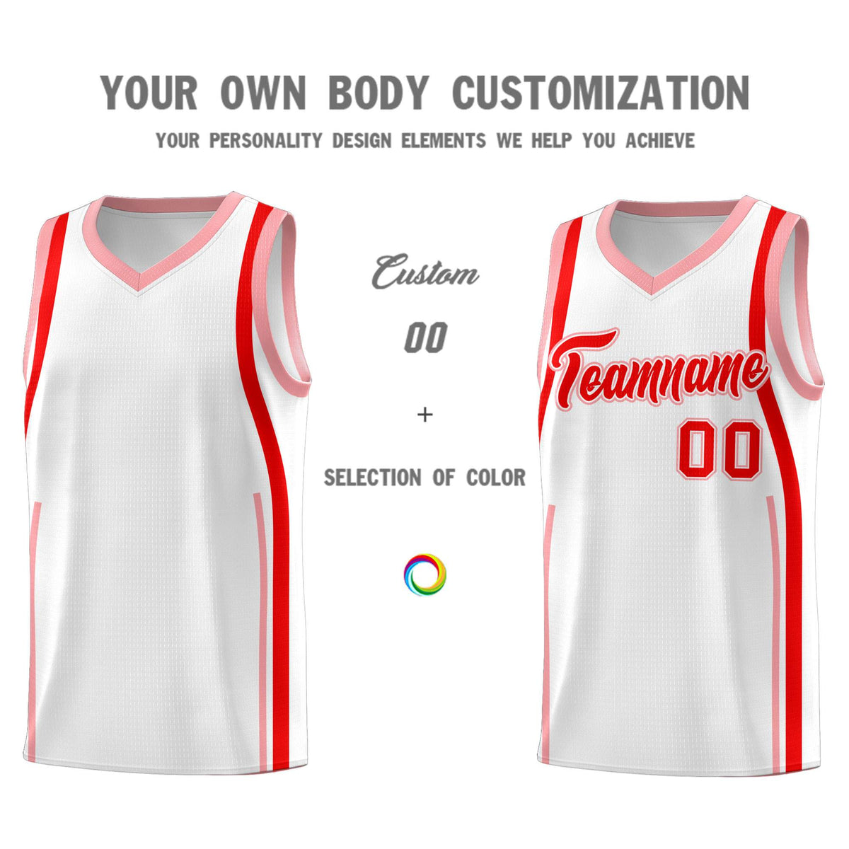 Custom White Light Red-Light Pink Ribbon Pattern Basketball Kits