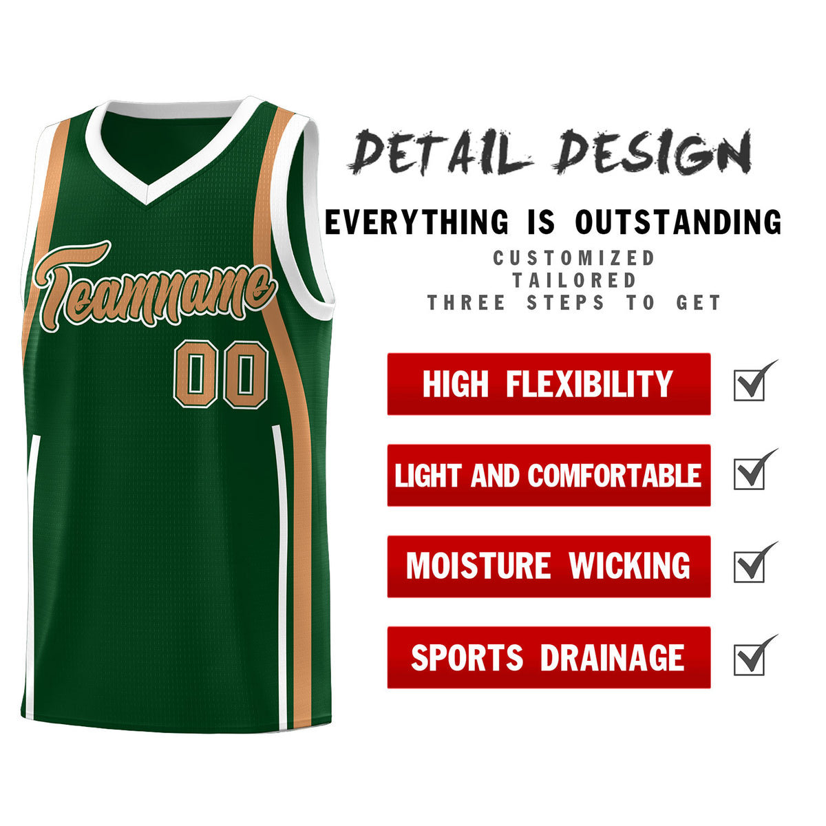 Custom Green Buckskin Brown-White Ribbon Pattern Basketball Kits