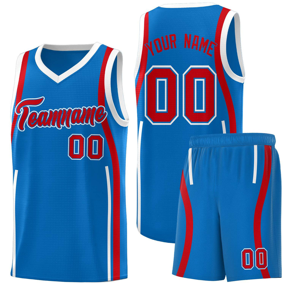 Custom Royal Red-White Ribbon Pattern Basketball Kits