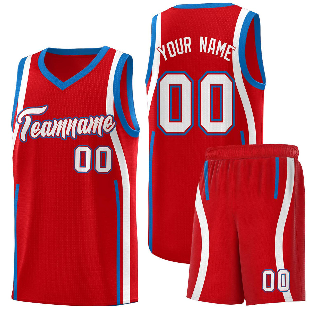 Custom Red Royal-White Ribbon Pattern Basketball Kits