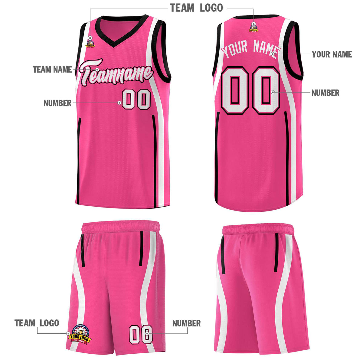 Custom Pink Black-White Ribbon Pattern Basketball Kits