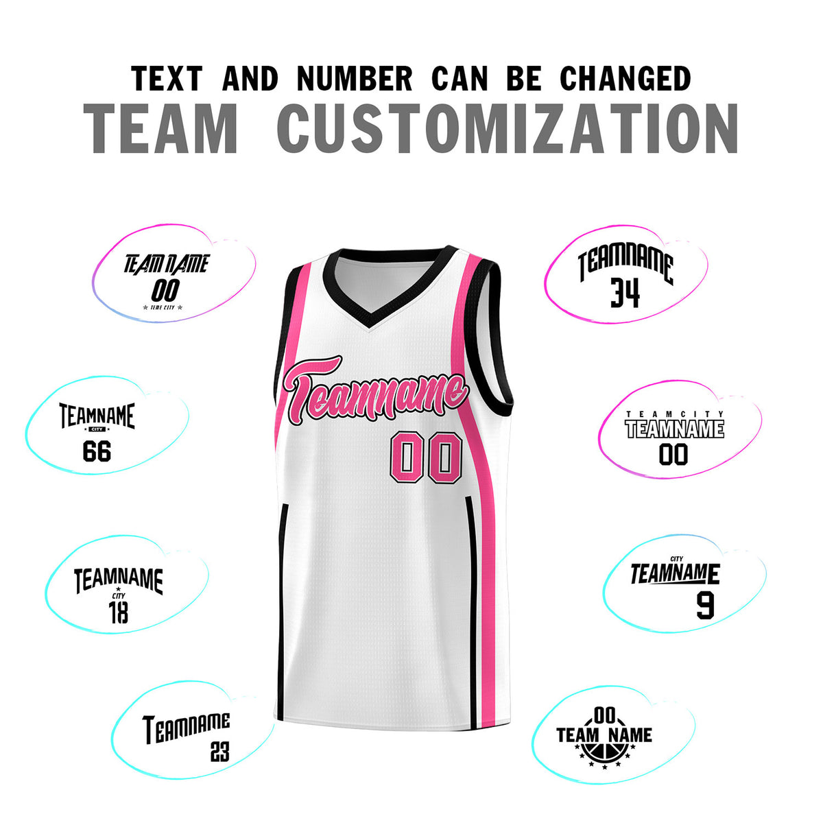 Custom White Pink-Black Ribbon Pattern Basketball Kits
