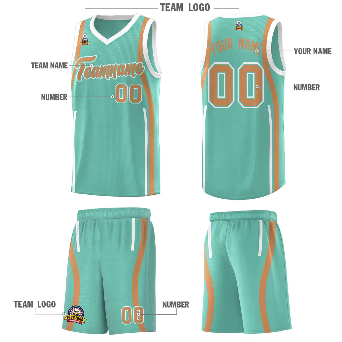 Custom Bright Green Buckskin Brown-White Ribbon Pattern Basketball Kits