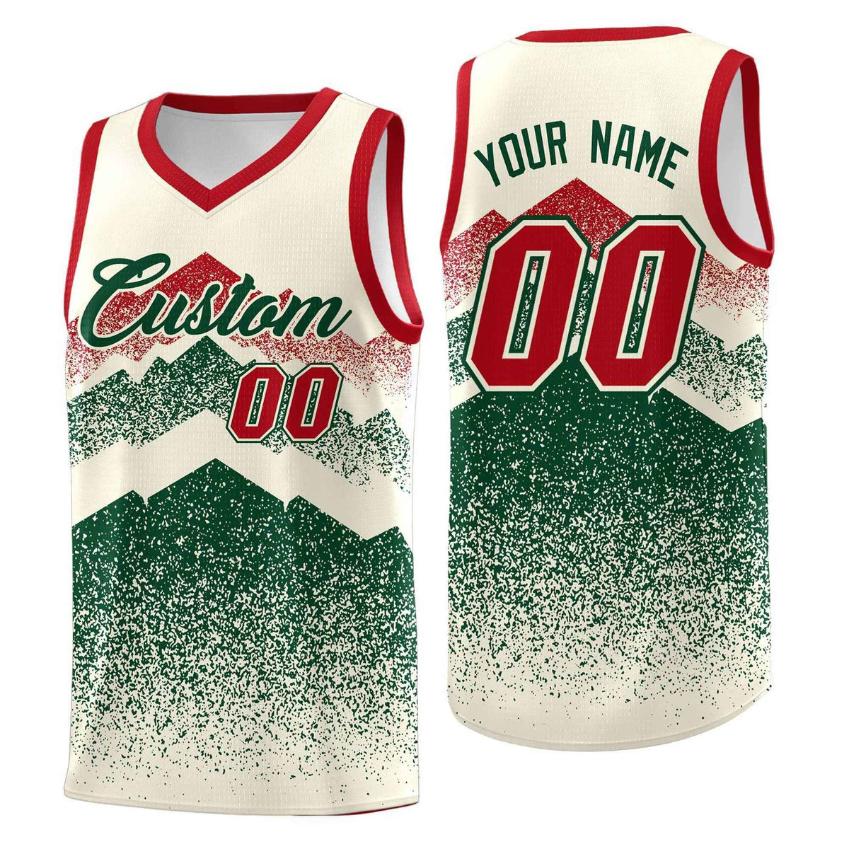 Personalized Youth Basketball Jerseys   Cream Green Gradient Mountain Design Uniforms