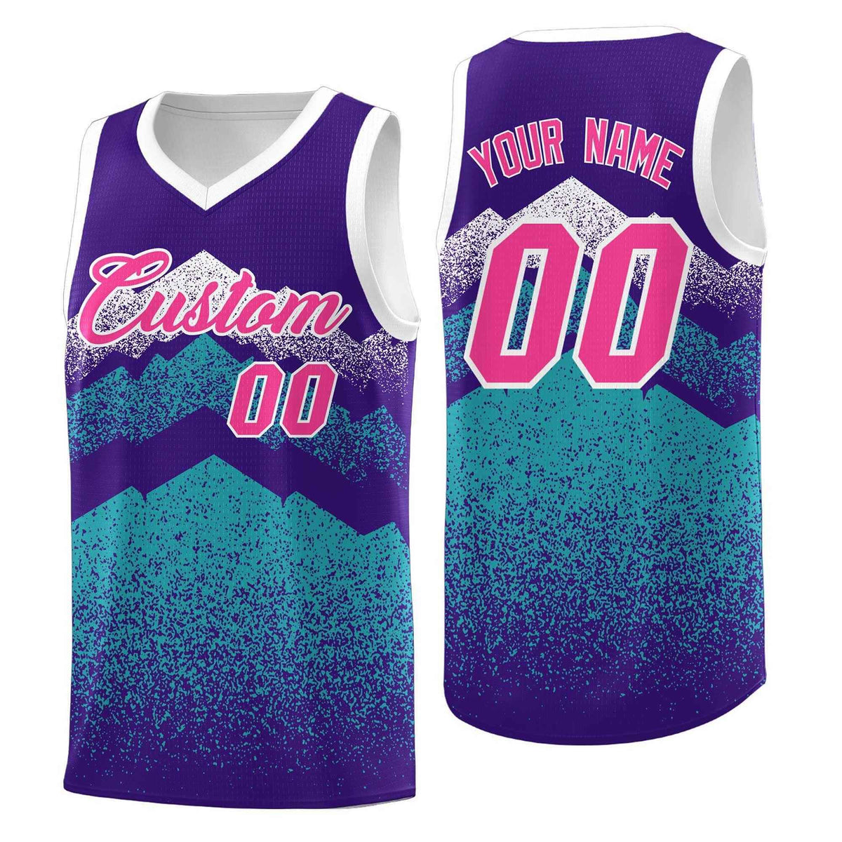 Personalized Youth Basketball Jerseys   Purple Aqua Gradient Mountain Design Uniforms