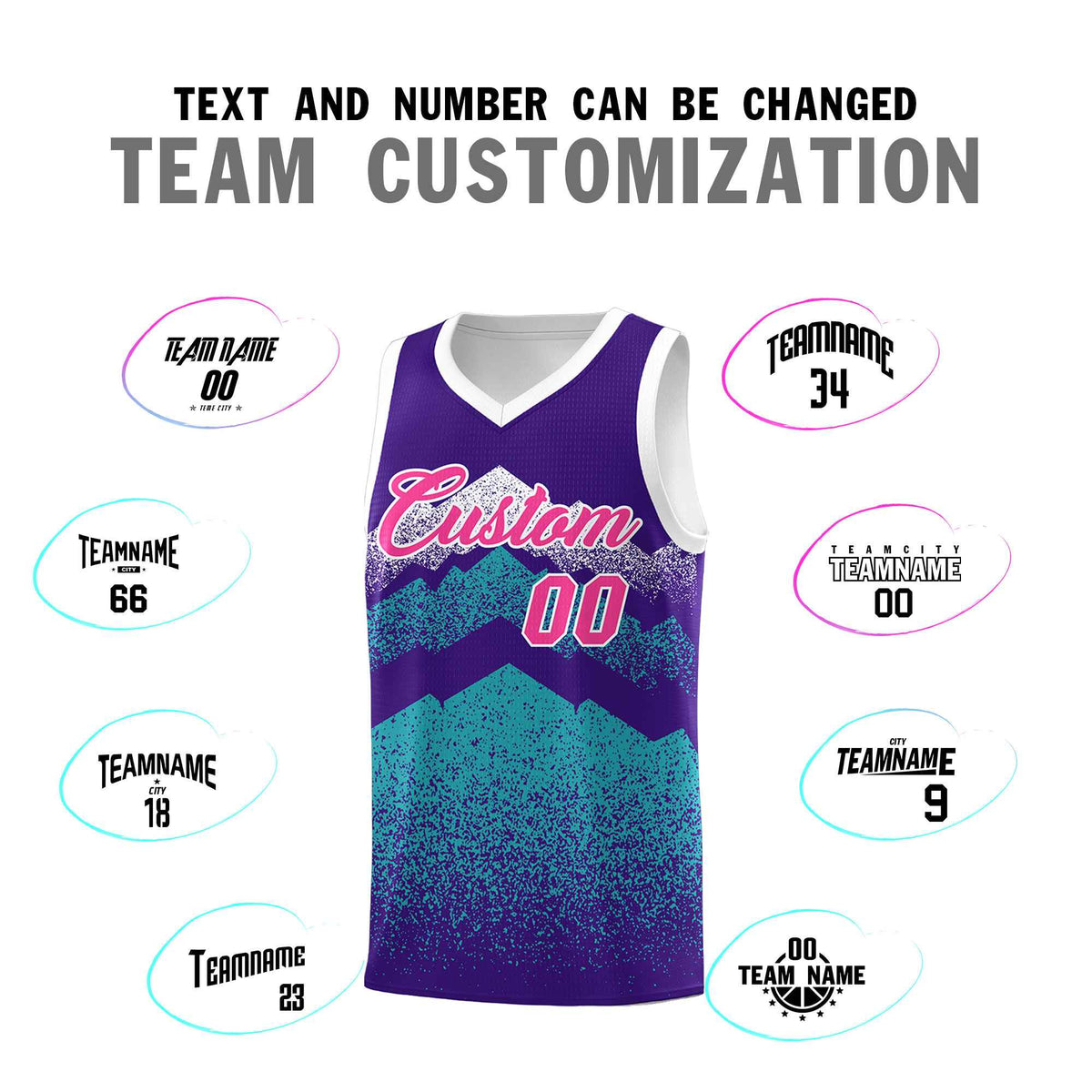 Personalized Youth Basketball Jerseys   Purple Aqua Gradient Mountain Design Uniforms