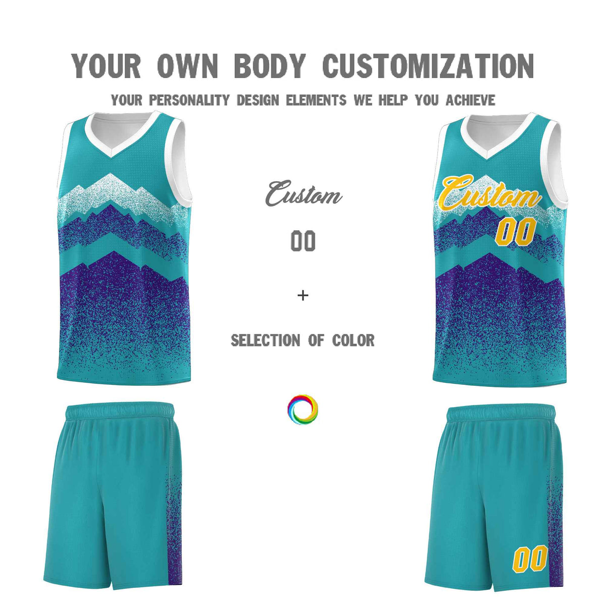 Personalized Youth Basketball Jerseys   Aqua Purple Gradient Mountain Design Uniforms