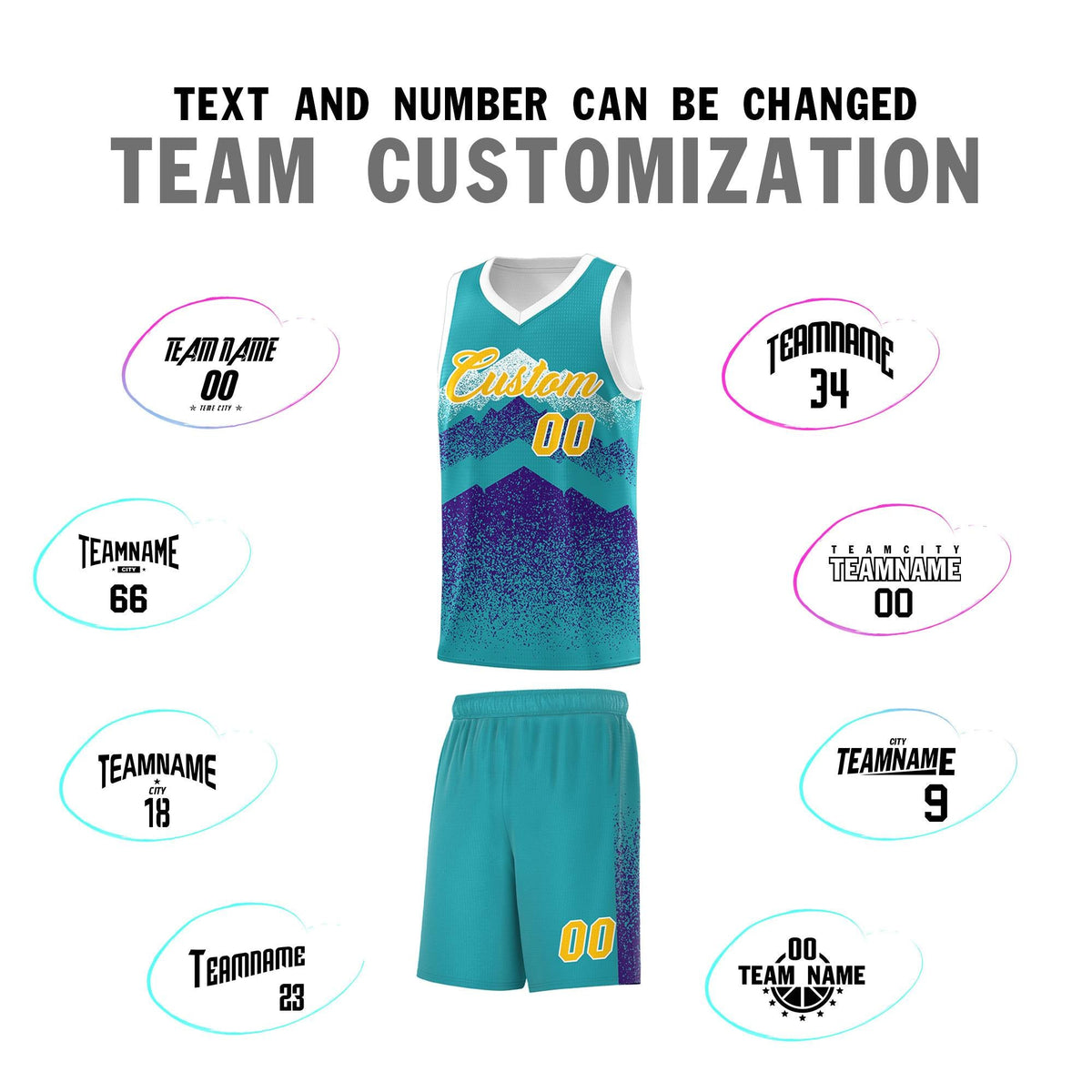 Personalized Youth Basketball Jerseys   Aqua Purple Gradient Mountain Design Uniforms