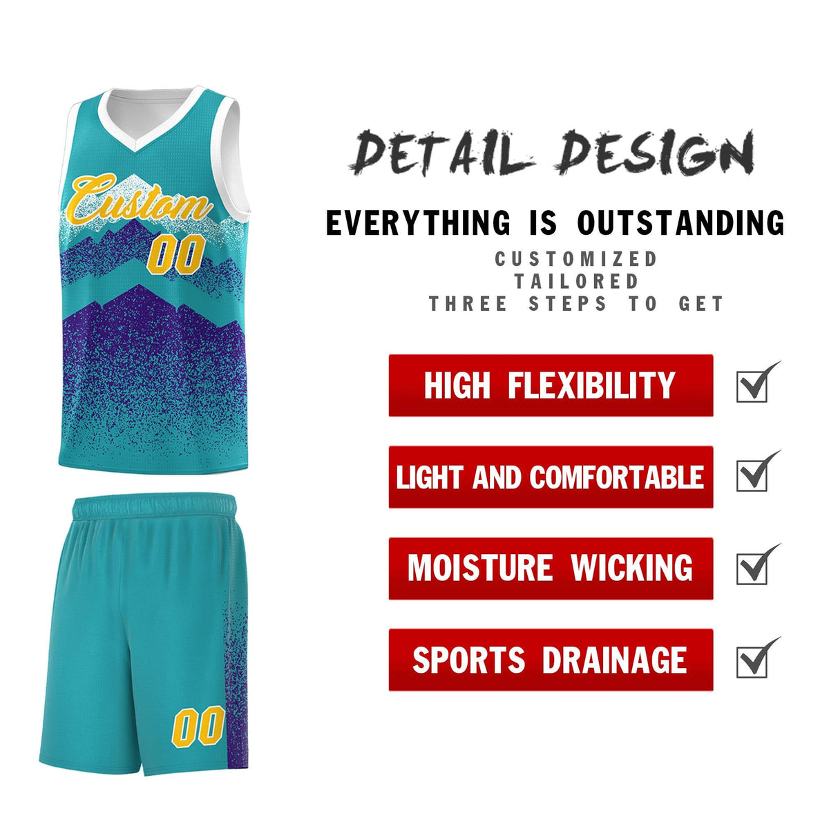 Personalized Youth Basketball Jerseys   Aqua Purple Gradient Mountain Design Uniforms