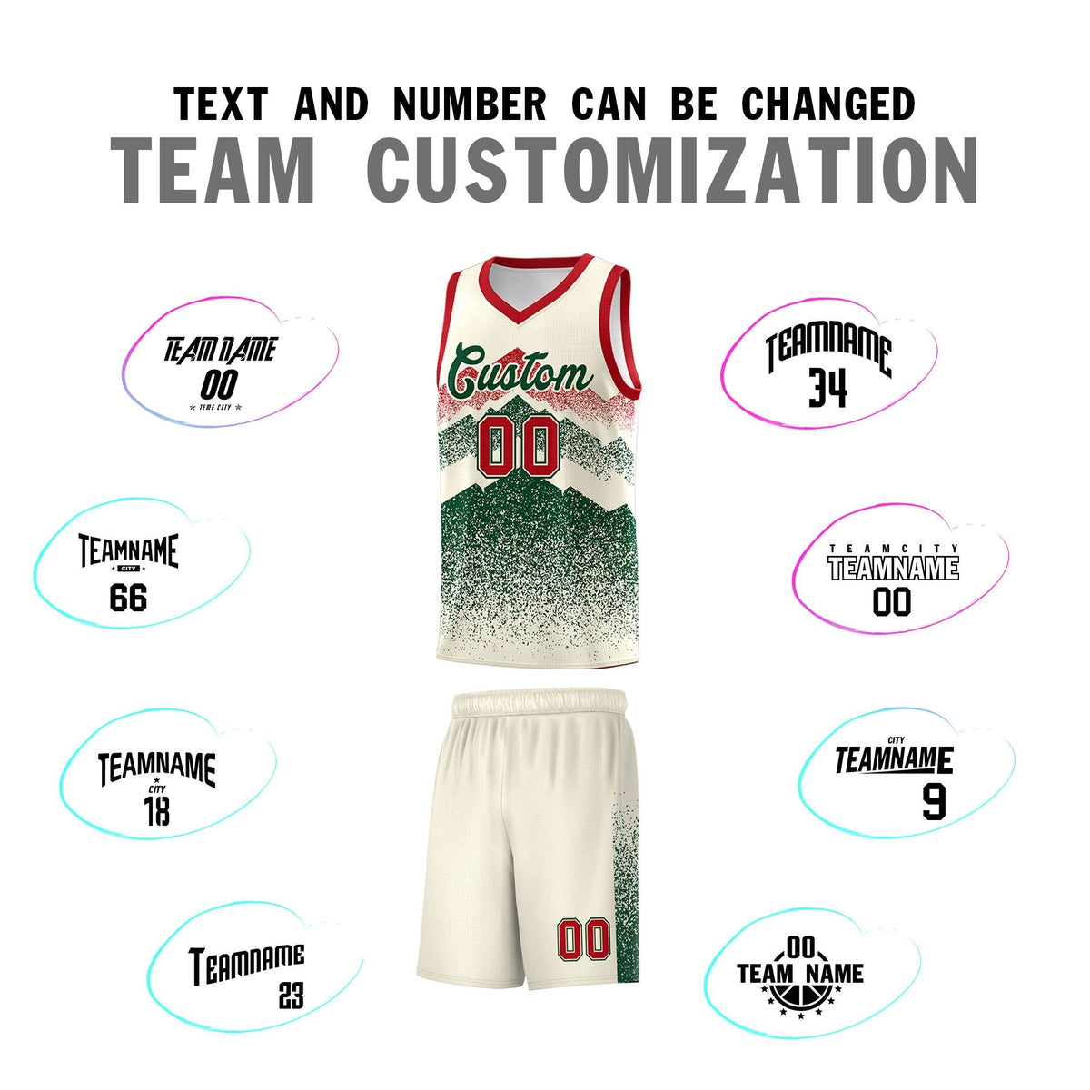 Personalized Youth Basketball Jerseys   Cream Green Gradient Mountain Design Uniforms