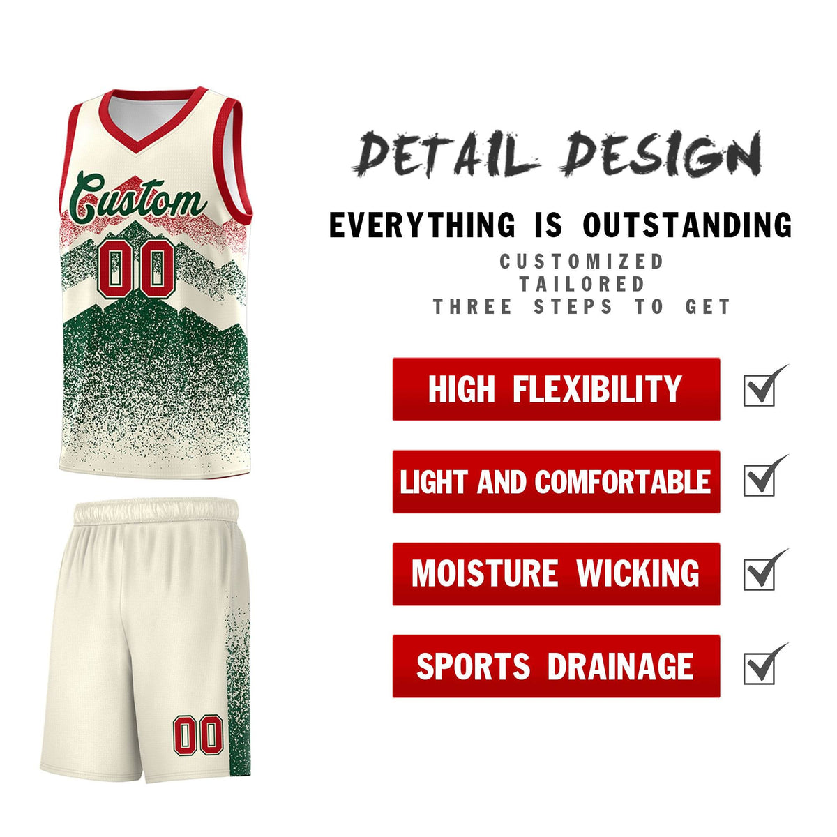 Personalized Youth Basketball Jerseys   Cream Green Gradient Mountain Design Uniforms