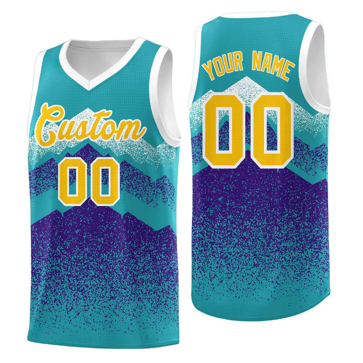 Personalized Youth Basketball Jerseys   Aqua Purple Gradient Mountain Design Uniforms