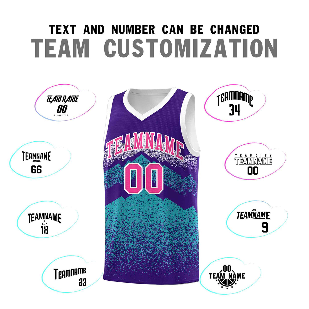 Personalized Youth Basketball Jerseys   Purple Aqua Gradient Mountain Design Uniforms