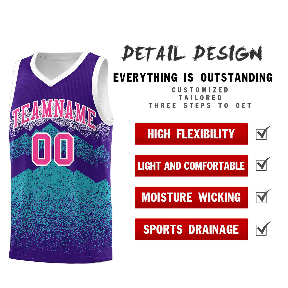 Personalized Youth Basketball Jerseys   Purple Aqua Gradient Mountain Design Uniforms
