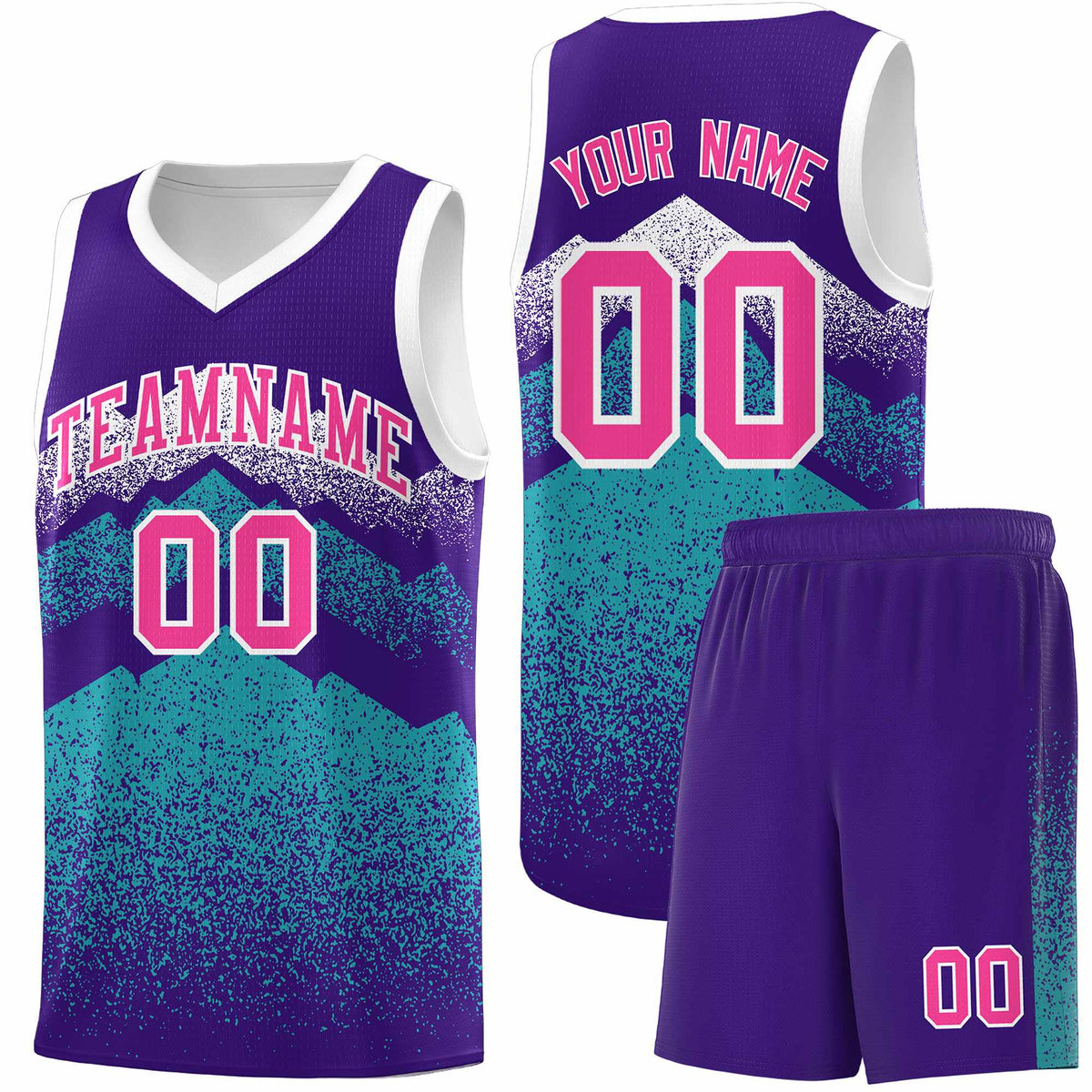 Personalized Youth Basketball Jerseys   Purple Aqua Gradient Mountain Design Uniforms