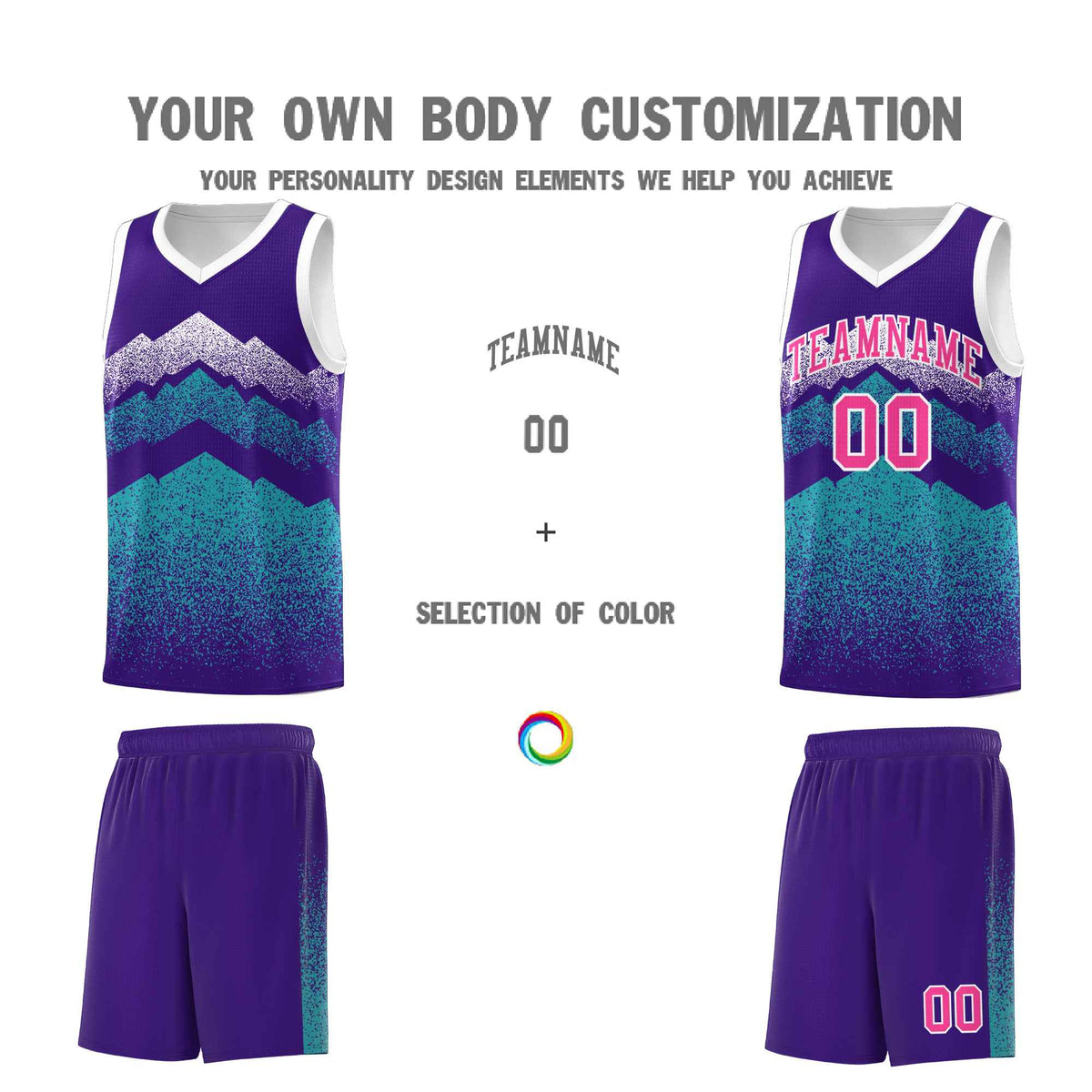 Personalized Youth Basketball Jerseys   Purple Aqua Gradient Mountain Design Uniforms